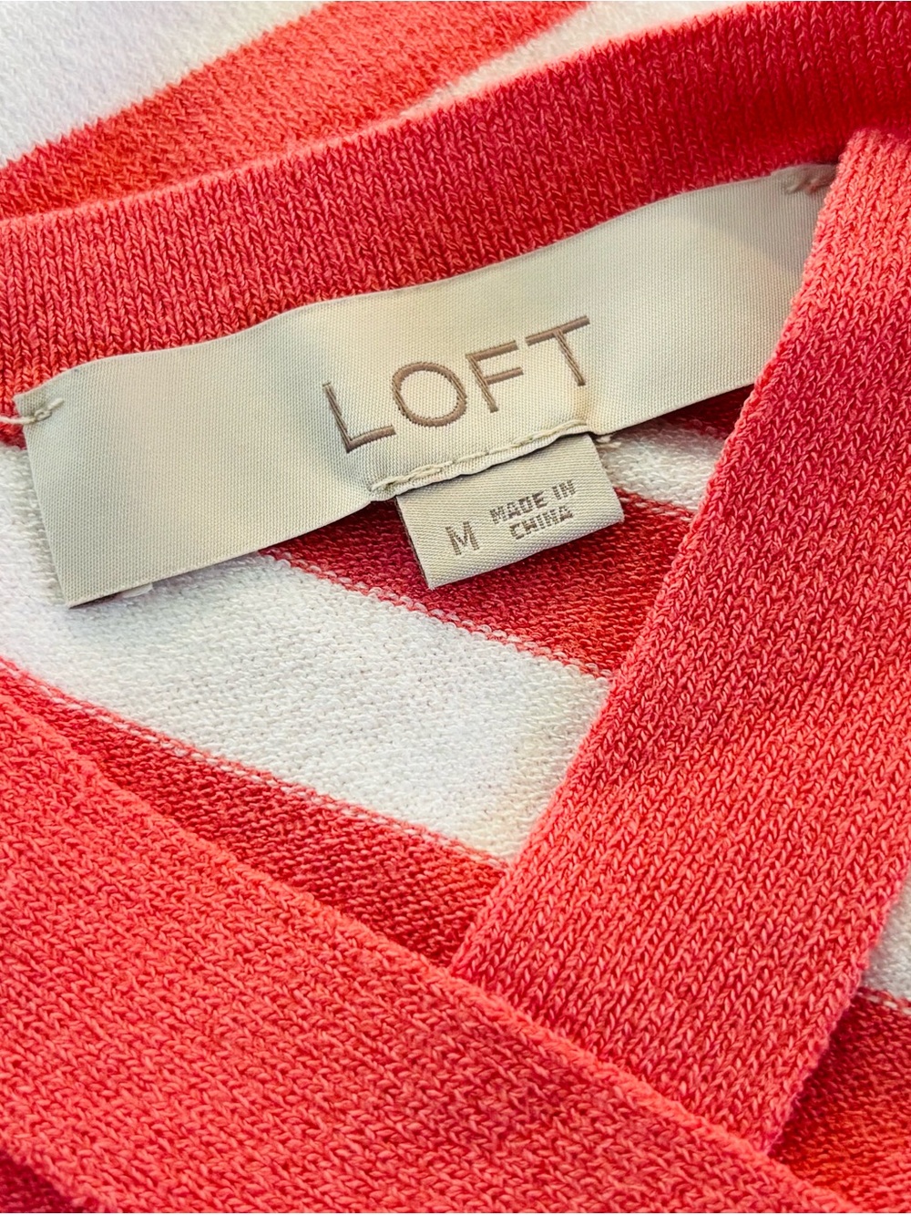 LOFT Red and White Striped Short Sleeve Tee